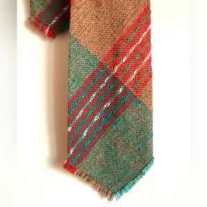 Vintage 1950s Wool Necktie handwoven plaid fringe